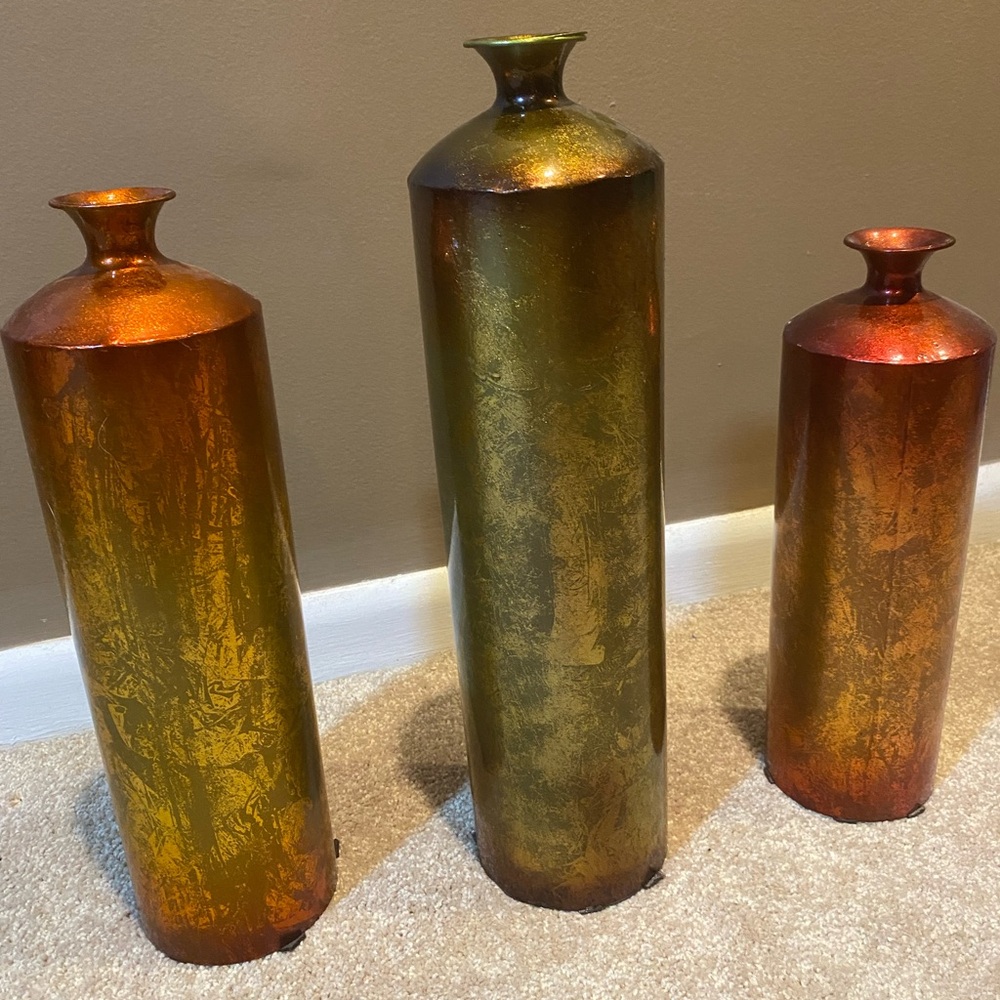 Elegant Metallic Vases Set - Gold and Orange